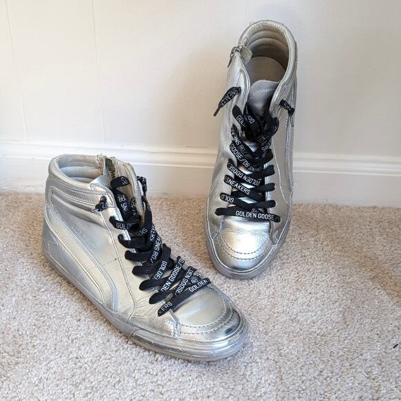 Golden Goose Shoes - Golden Goose Ray Silver Limited Edition Leather Slide High-Top Sneakers, size 38